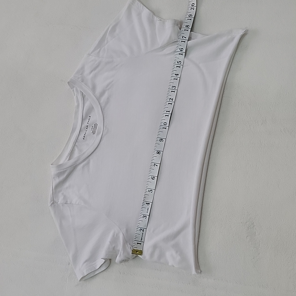 💙 AMERICAN EAGLE OFF WHITE T SHIRT CROP TOP BASIC SUMMER BEACH - Picture 3 of 5